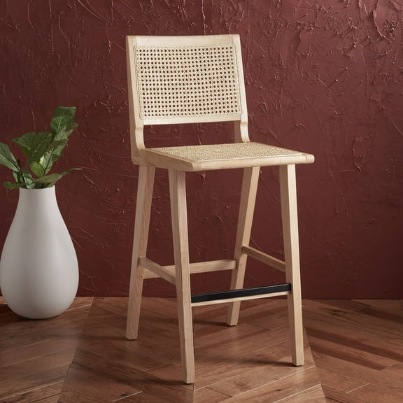SAFAVIEH Couture Hattie Square Mid Back Bar Stool, Natural