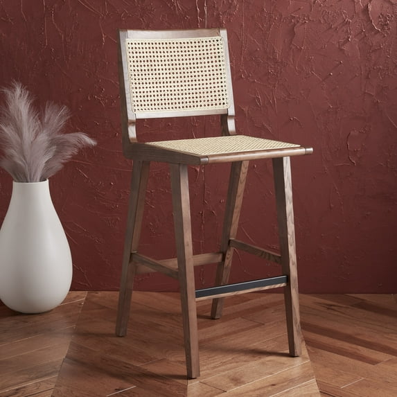 SAFAVIEH Couture Hattie Square Mid Back Bar Stool, Walnut/Natural