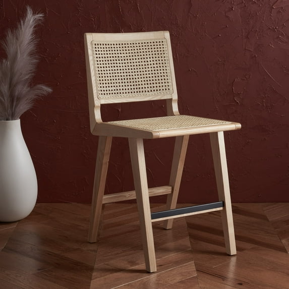 SAFAVIEH Couture Hattie Square Mid Back Counter Stool, Natural