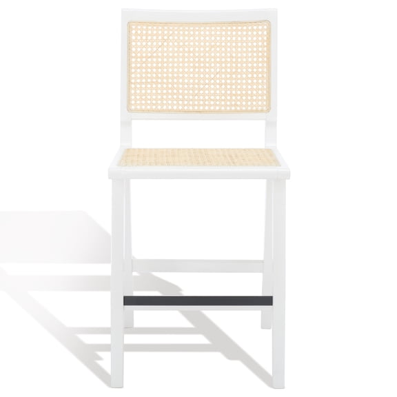 SAFAVIEH Couture Hattie Square Mid Back Counter Stool, White/Natural