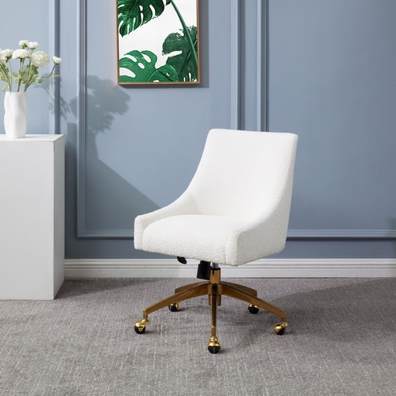 SAFAVIEH Couture Jakob Boucle Mid Back Adjustable Swivel Desk Chair, Ivory/Gold