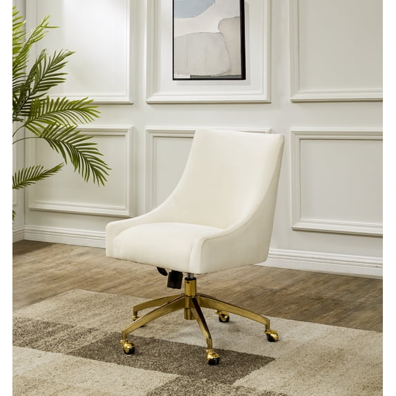 SAFAVIEH Couture Jakob Velvet Mid Back Adjustable Swivel Desk Chair, Cream/Gold