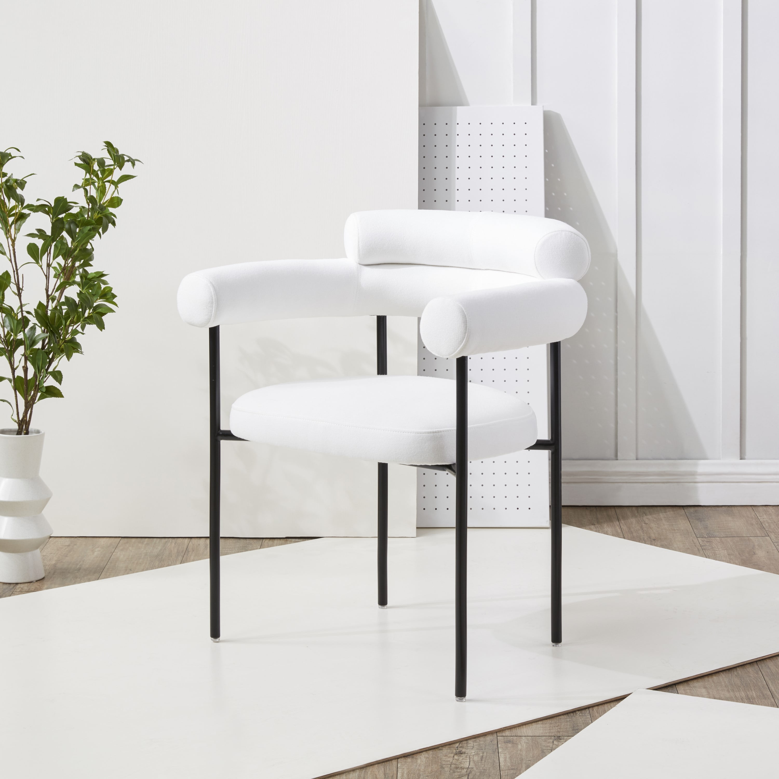 SAFAVIEH Couture Jaslene Modern Linen Solid Dining Chair, White/Black ...