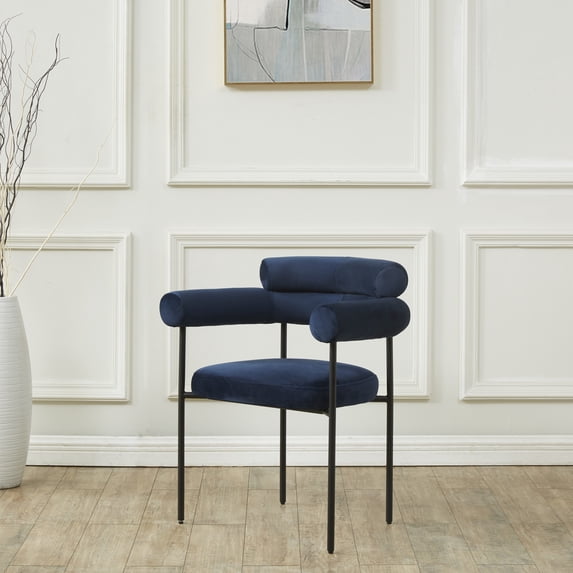 SAFAVIEH Couture Jaslene Modern Velvet Solid Dining Chair, Navy/ Black