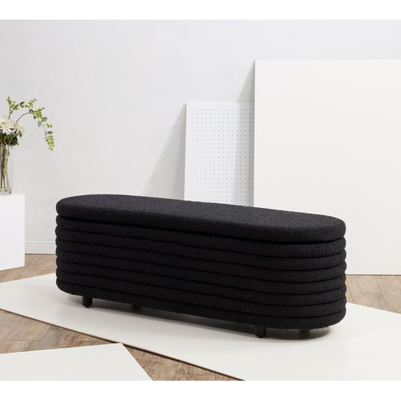 SAFAVIEH Couture Jaymie Solid Boucle Modern Bench with Storage, Black/Black