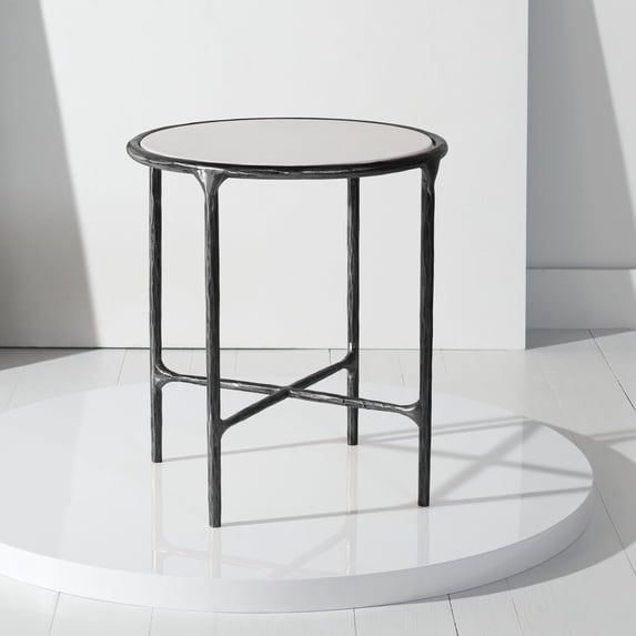 SAFAVIEH Couture Jessa Glam Glass Top Metal Round End Table, Black/White