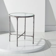 SAFAVIEH Couture Jessa Glam Glass Top Metal Round End Table, Silver