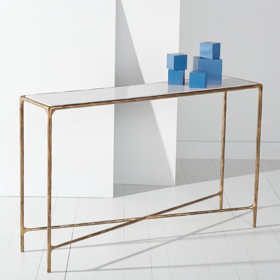 SAFAVIEH Couture Jessa Glam Metal Console Table, Brass/White