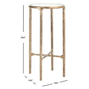 SAFAVIEH Couture Jessa Glam Tall Glass Top Metal Round End Table, Brass/White