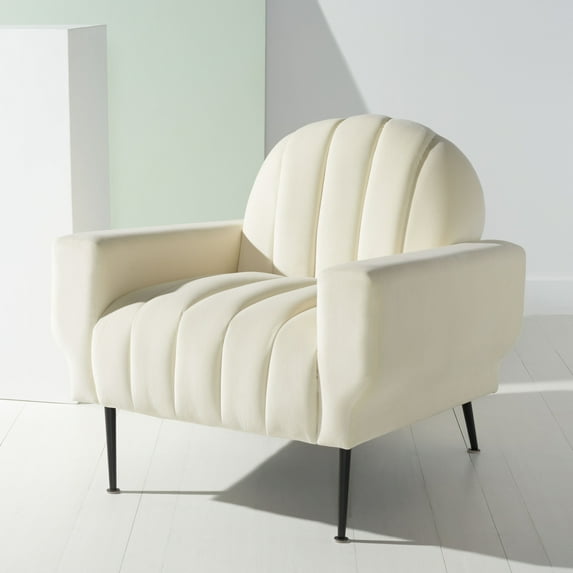 SAFAVIEH Couture Josh Modern Velvet Solid Tufted Accent Chair, Cream/Black