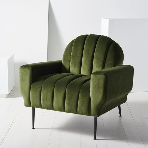 SAFAVIEH Couture Josh Modern Velvet Solid Tufted Accent Chair, Forest Green/Black