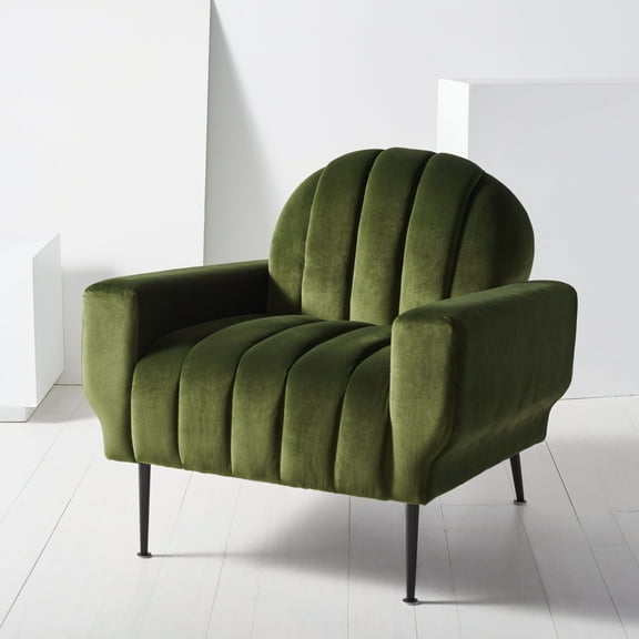 SAFAVIEH Couture Josh Modern Velvet Solid Tufted Accent Chair, Forest Green/Black