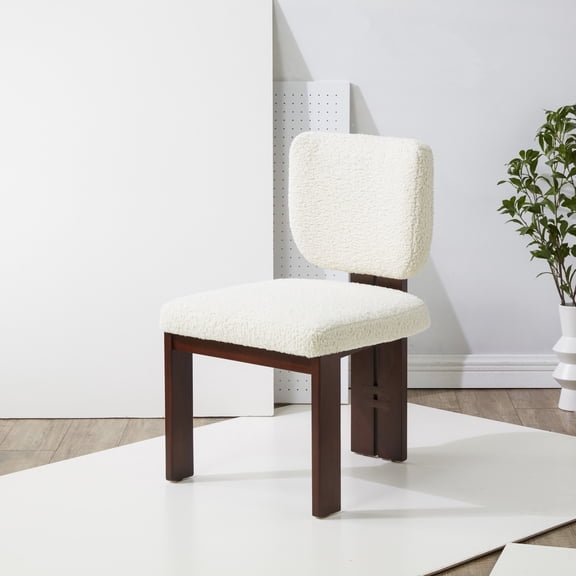 SAFAVIEH Couture Kat Modern Faux Shearling Solid Dining Chair, Ivory/Light Brown