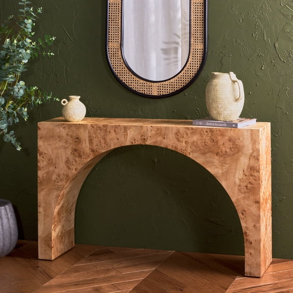 SAFAVIEH Couture Katelynn Glam Burled Mappa Veneer Console Table, Natural