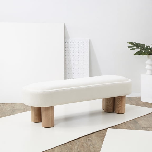 SAFAVIEH Couture Katianna Solid Boucle Modern Bench, Ivory/Natural