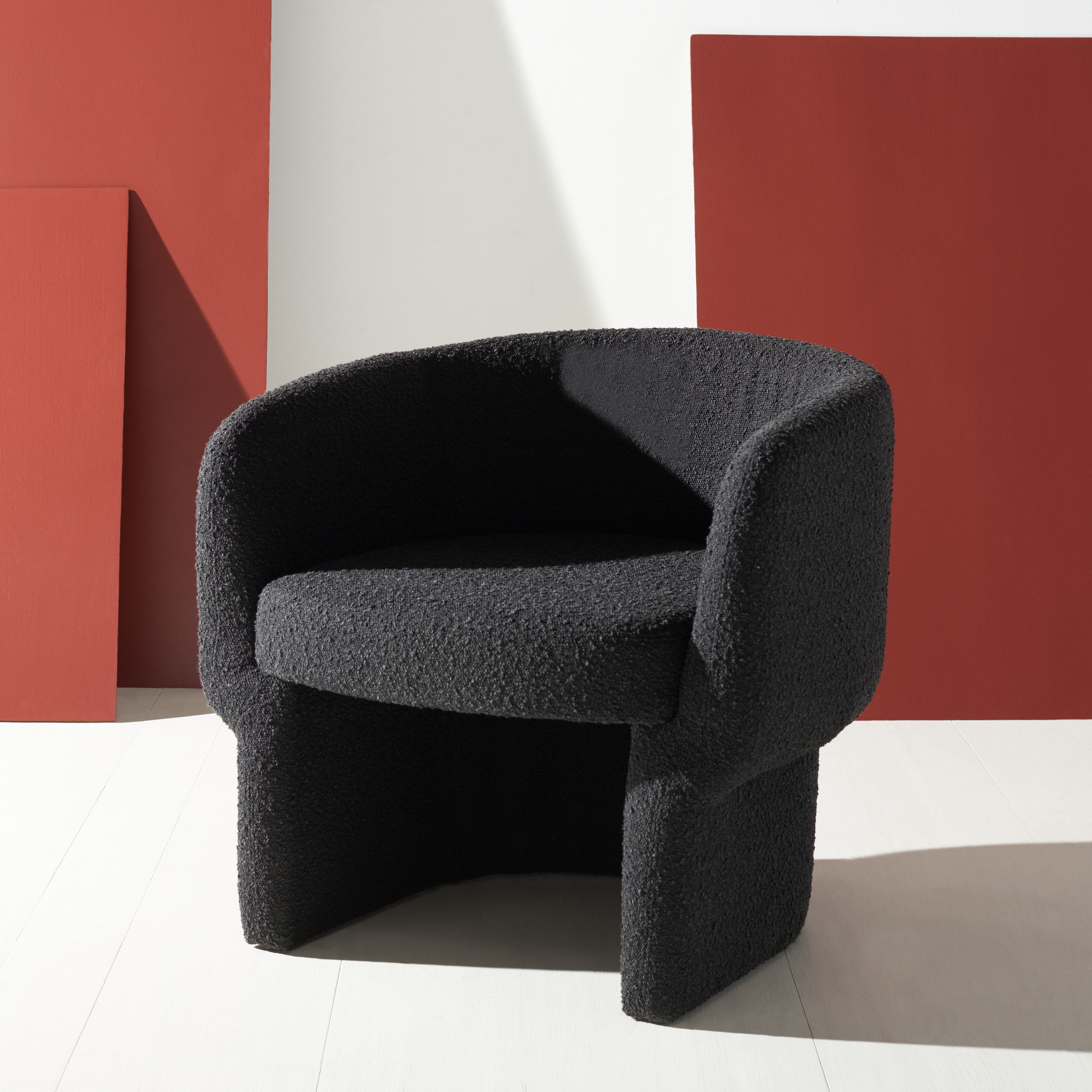 Luxurious Black Velvet Barrel Chair with Sleek Manufactured Wood Base