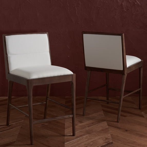 SAFAVIEH Couture Laycee Square Mid Back Bar Stool, Walnut/White (Set of 2)