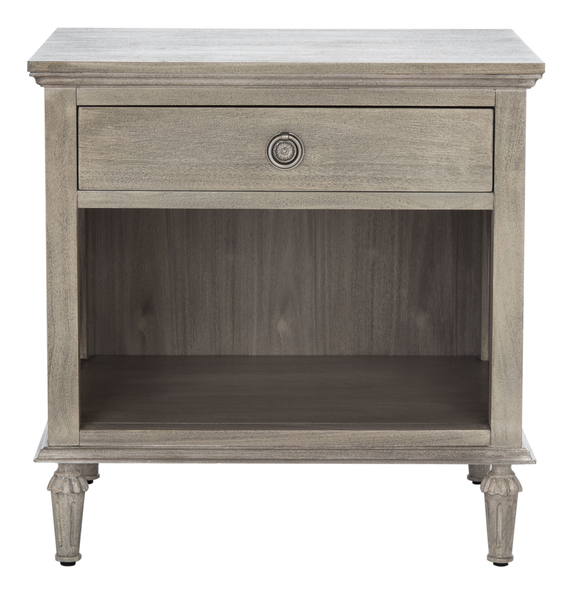 Lisabet Light Grey Mahogany Nightstand with Drawer and Shelf