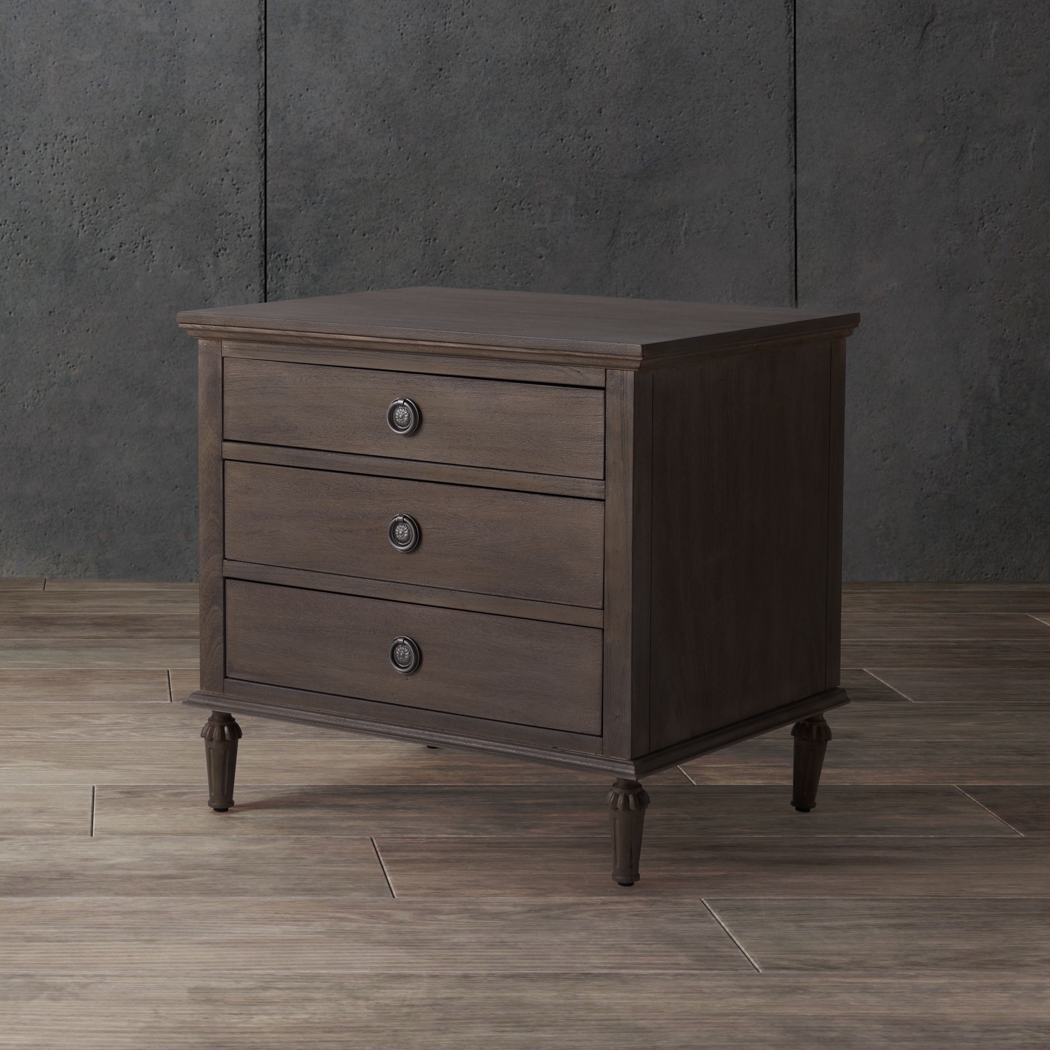 Lisabet Dark Brown Mahogany 3-Drawer Nightstand