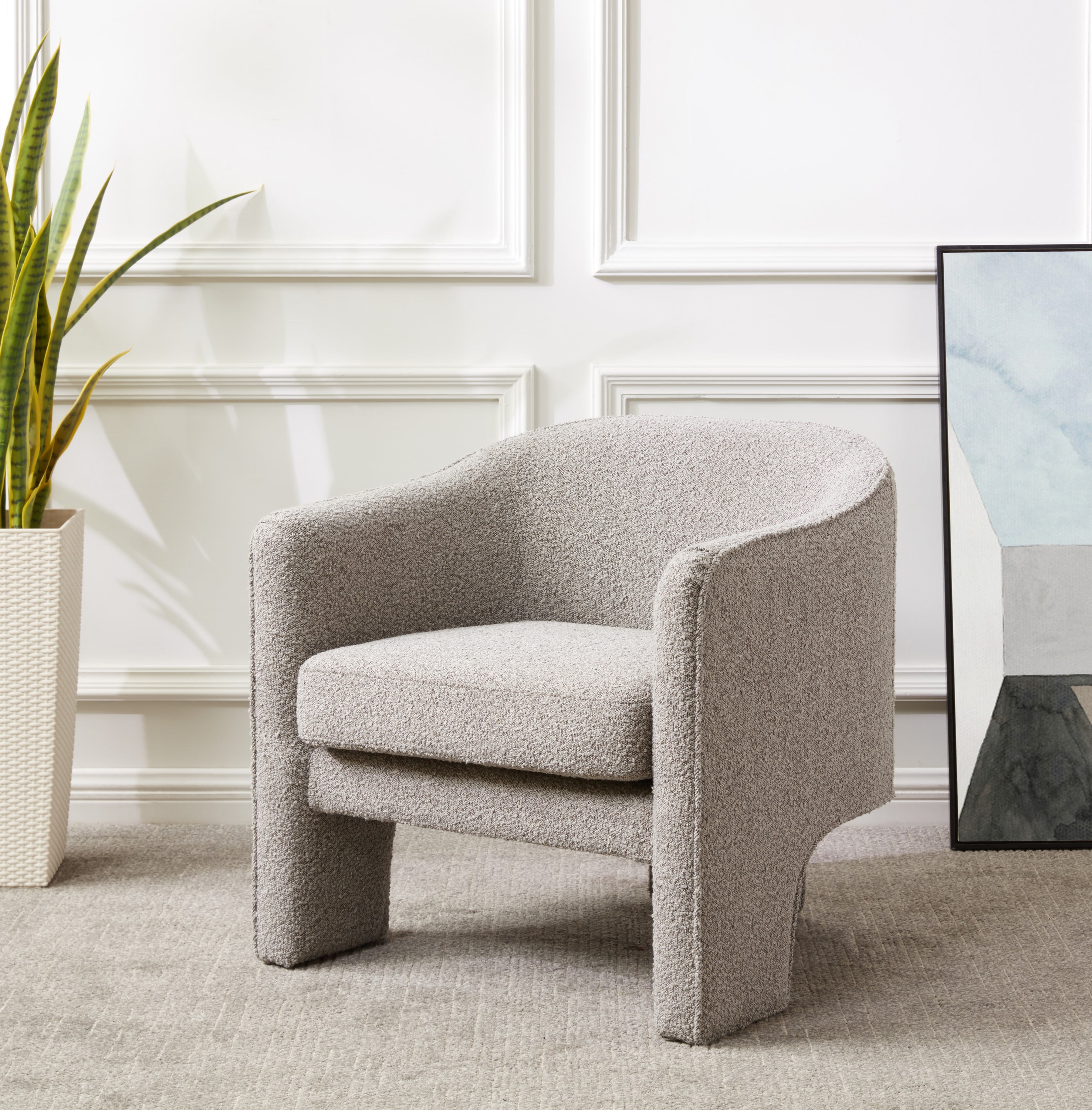 SAFAVIEH Couture Londyn Modern Boucle Solid Accent Chair, Light Grey