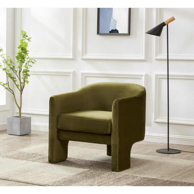 SAFAVIEH Couture Londyn Modern Velvet Solid Accent Chair Olive Green