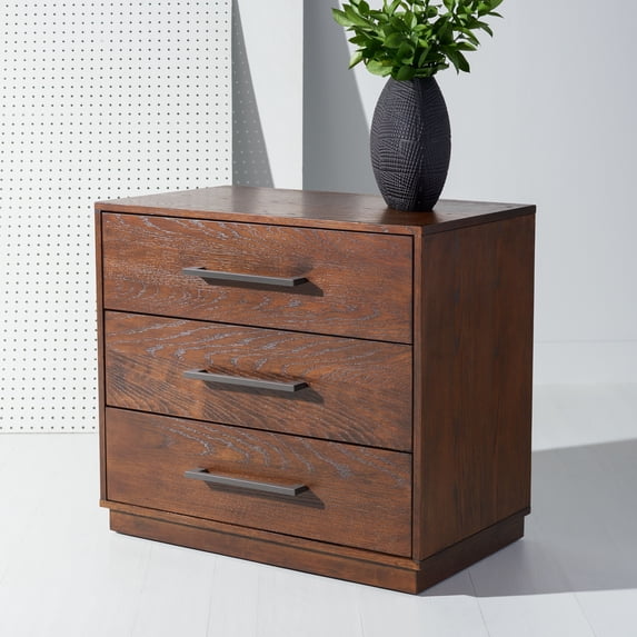 SAFAVIEH Couture Mallory Contemporary Nightstand with 3 Drawers, Dark Brown