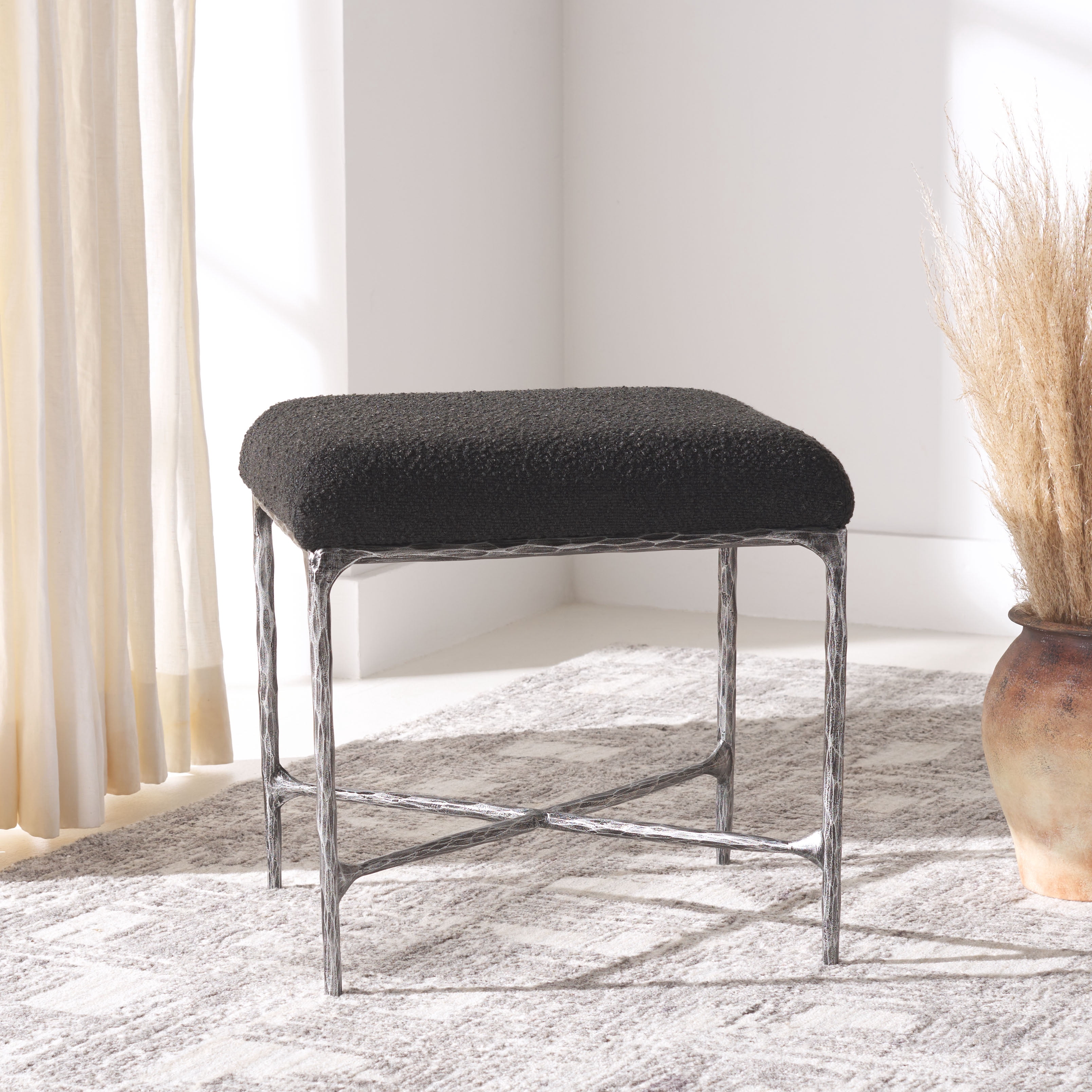 SAFAVIEH Couture Mandy Modern Boucle Ottoman, Black