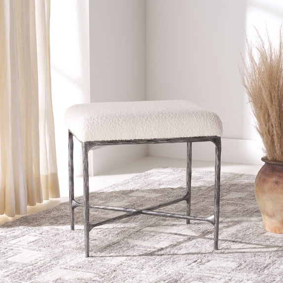 SAFAVIEH Couture Mandy Modern Boucle Ottoman, Ivory/Black