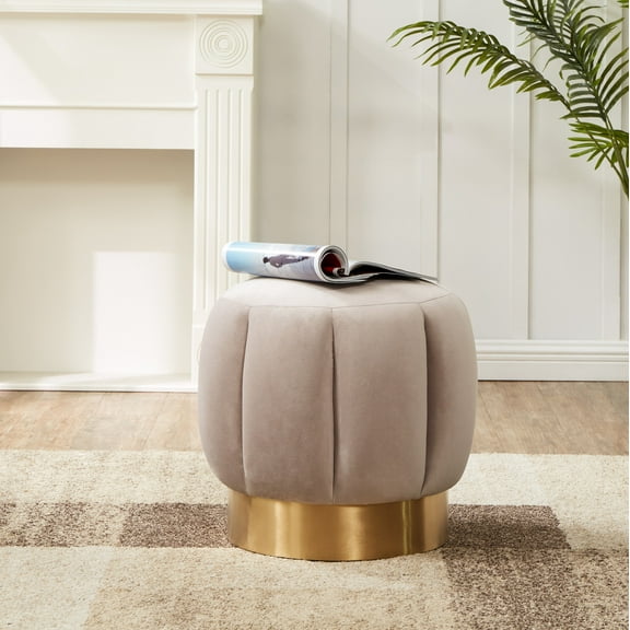 SAFAVIEH Couture Maxine Glam Velvet Tufted Ottoman, Pale Taupe