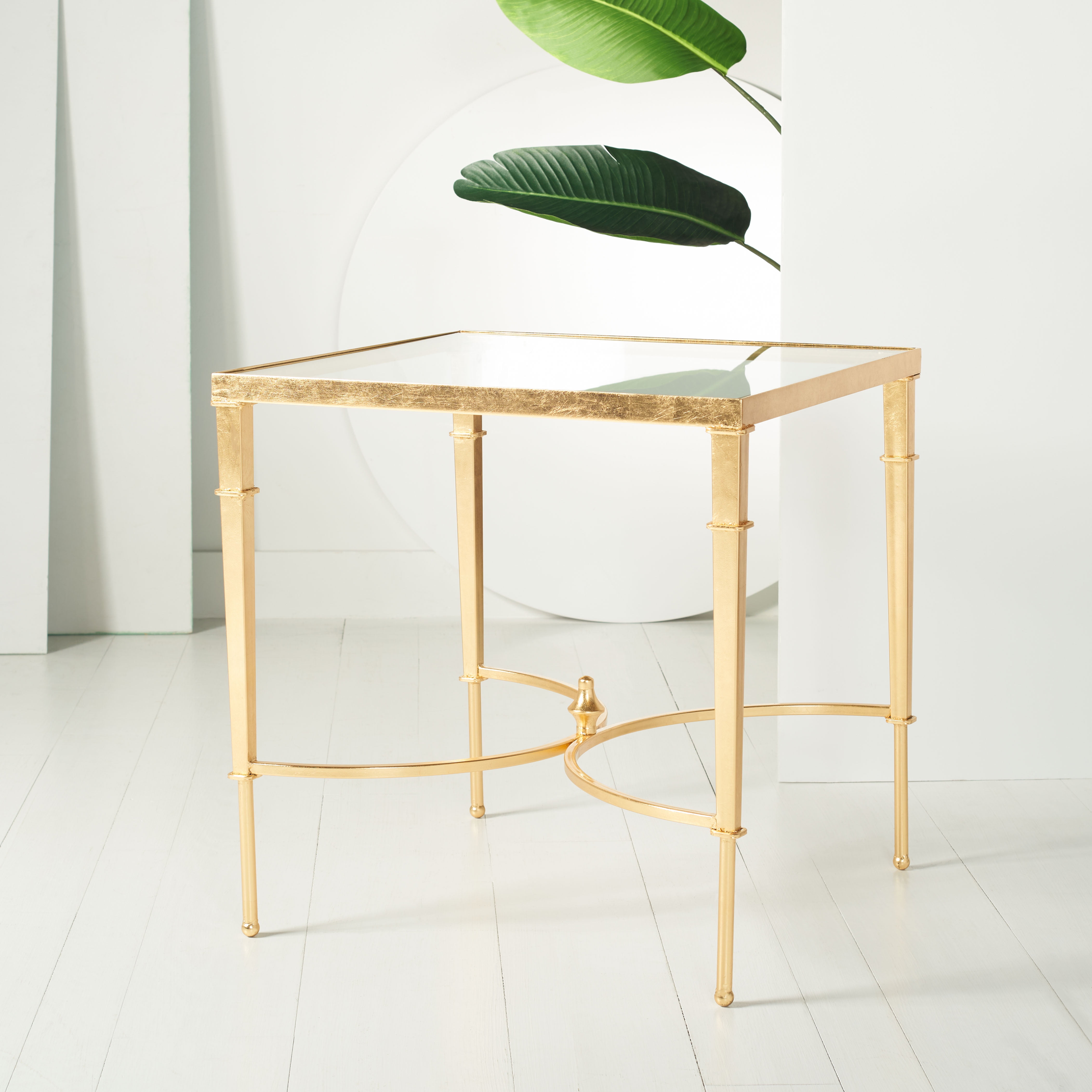 Mendez Gold Leaf Glass Top Square Accent Table