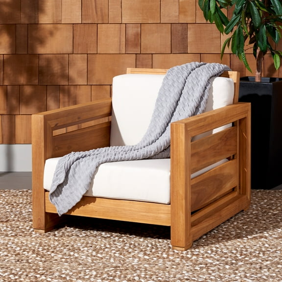 Safavieh Couture Molokai Coastal Teak Wood Armchair, Solid Print, Natural/Beige