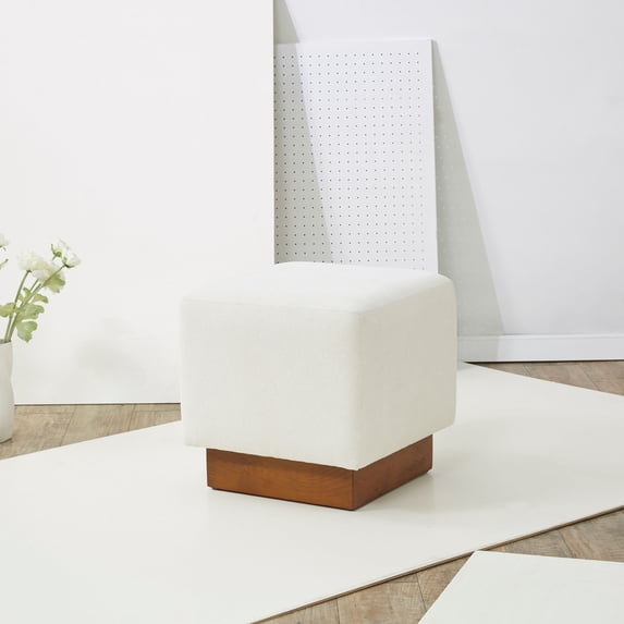SAFAVIEH Couture Natalya Modern Boucle Ottoman, Ivory/Walnut