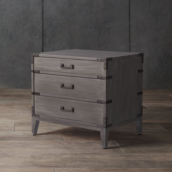 SAFAVIEH Couture Nisha Glam Nightstand with 3 Drawers, Light Grey