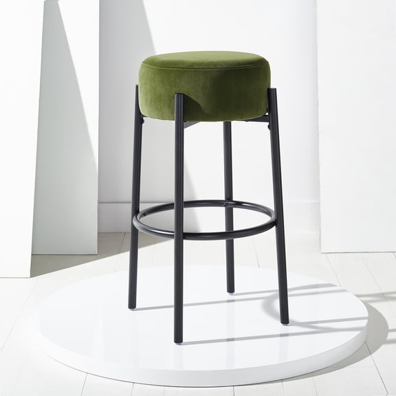 SAFAVIEH Couture Paisleigh Round Backless Bar Stool, Forest Green/Black