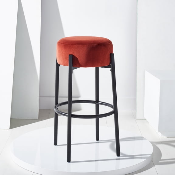 SAFAVIEH Couture Paisleigh Round Backless Bar Stool, Rust/Black