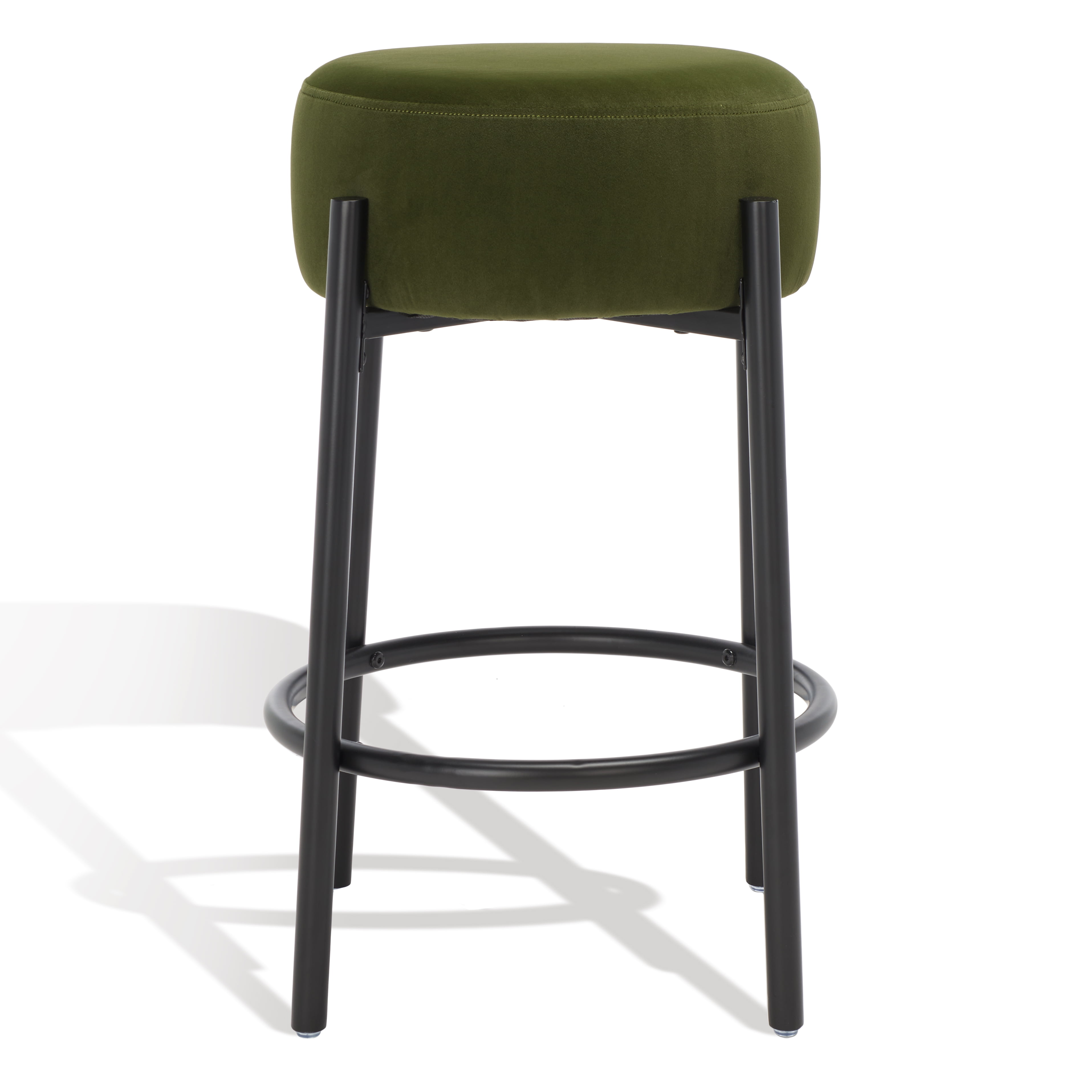 Forest Green Velvet and Black Metal Counter Stool