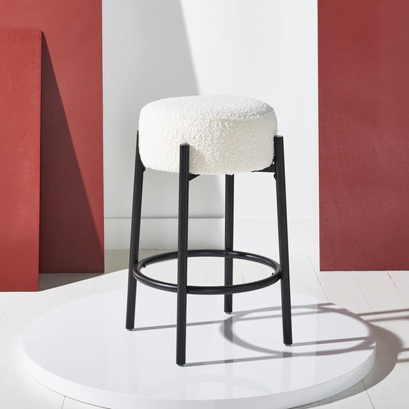 SAFAVIEH Couture Paisleigh Round Backless Counter Stool, Ivory/Black