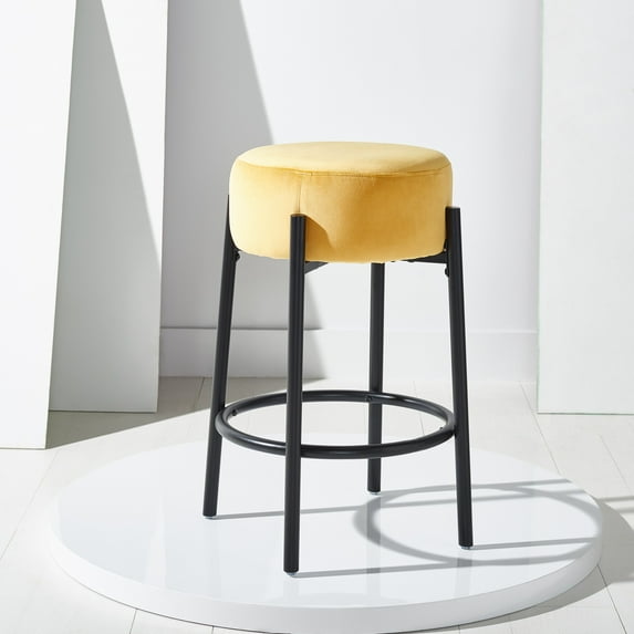 SAFAVIEH Couture Paisleigh Round Backless Counter Stool, Mustard/Black