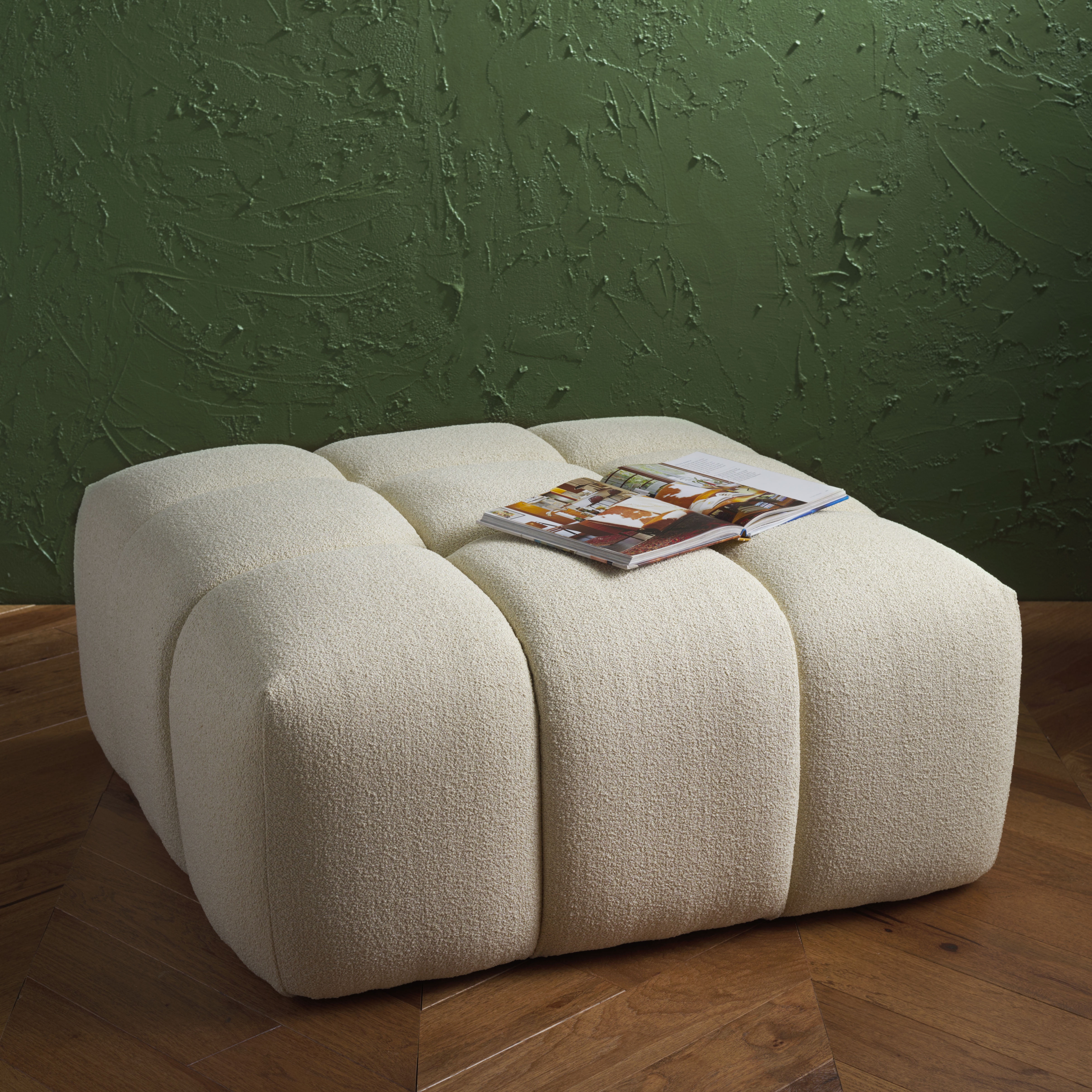 Cream Tufted Boucle Cocktail Ottoman, 38.6"