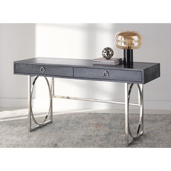SAFAVIEH Couture Presly Solid Modern 2 Drawer Rectangle Shape Desk, Black