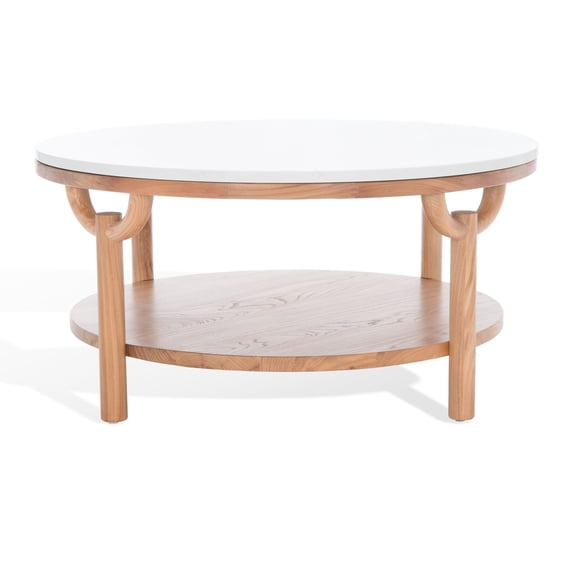 SAFAVIEH Couture Puck Contemporary Round Glass Coffee Table, Natural/White
