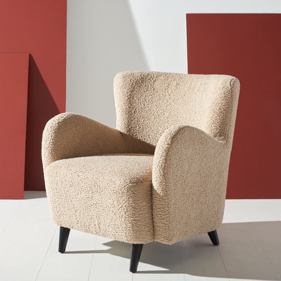 SAFAVIEH Couture Rayanne Modern Faux Lamb Wool Solid Accent Chair, Light Brown