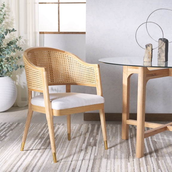 SAFAVIEH Couture Rogue Mid-Century Linen Solid Dining Chair, Natural