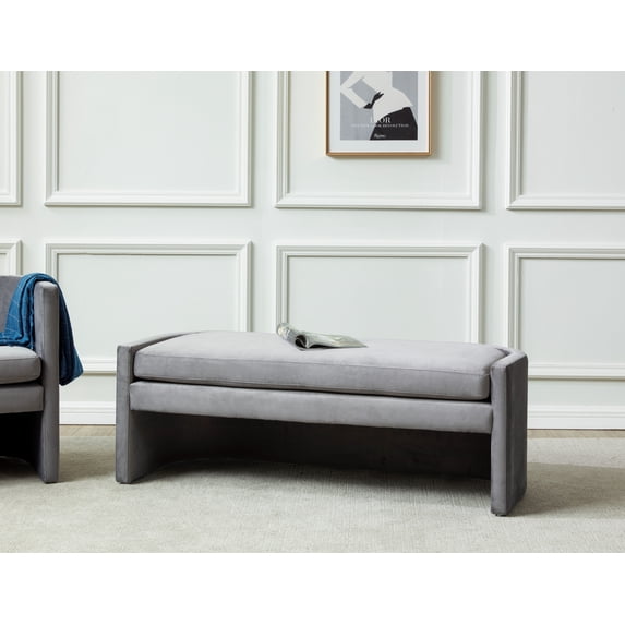 SAFAVIEH Couture Rosabeth Curved Solid Velvet Modern Bench, Slate Grey