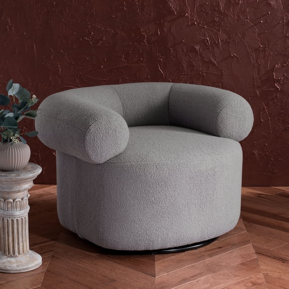 SAFAVIEH Couture Sadie Modern Faux Lamb Wool Solid Swivel Accent Chair, Light Grey