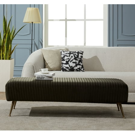 SAFAVIEH Couture Salome Solid Velvet Contemporary Bench, Shale Gray