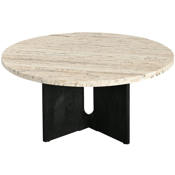 SAFAVIEH Couture Shayna Modern Round Travertine Coffee Table, Travertine/Black