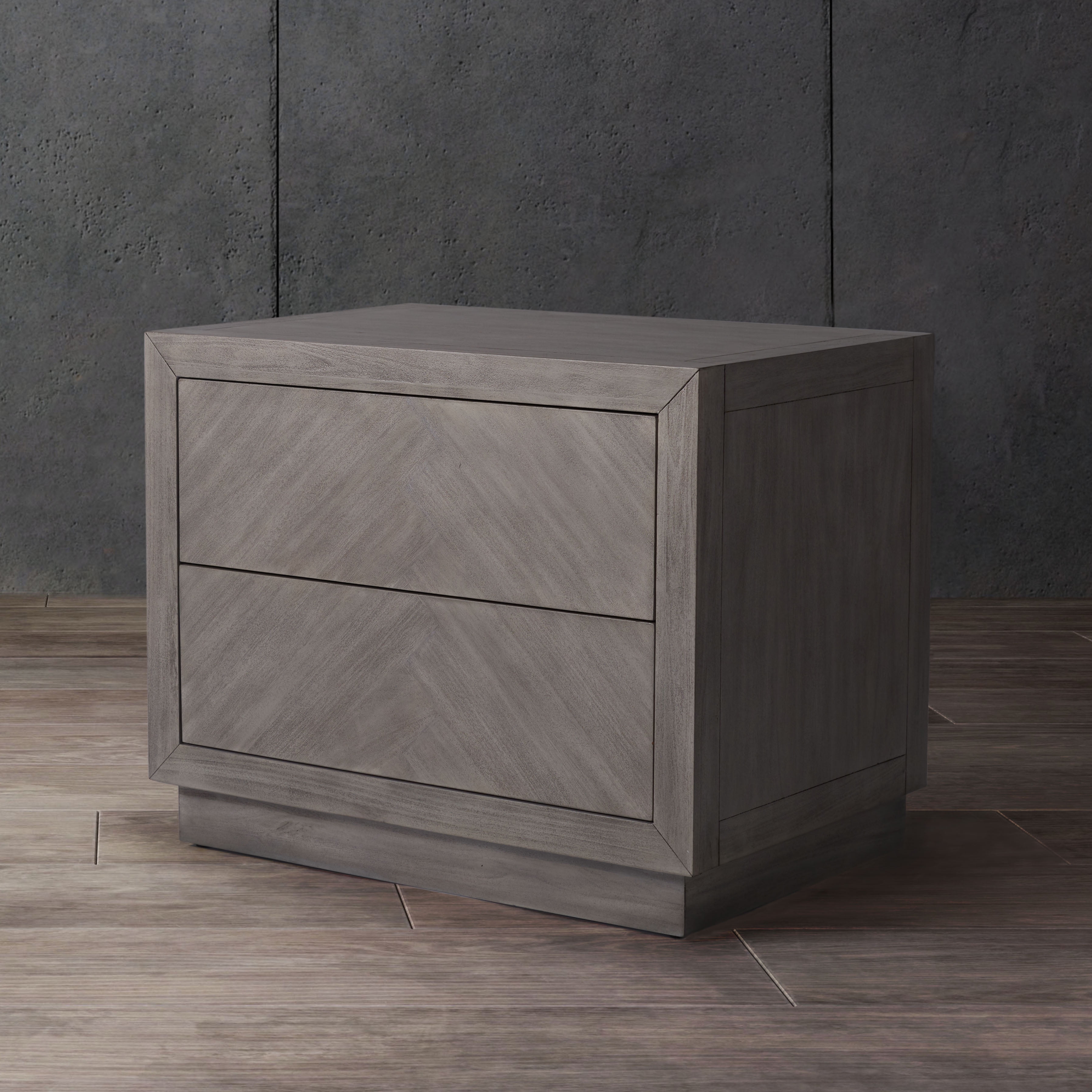 Light Grey Mahogany Wood 2-Drawer Nightstand, 30'' Wide