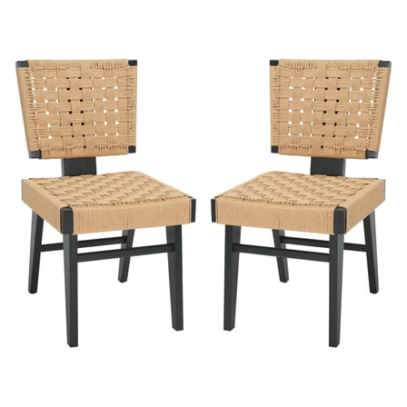 SAFAVIEH Couture Susanne Natural Woven Paper Solid Dining Side Chair, Black/Natural (Set of 2)