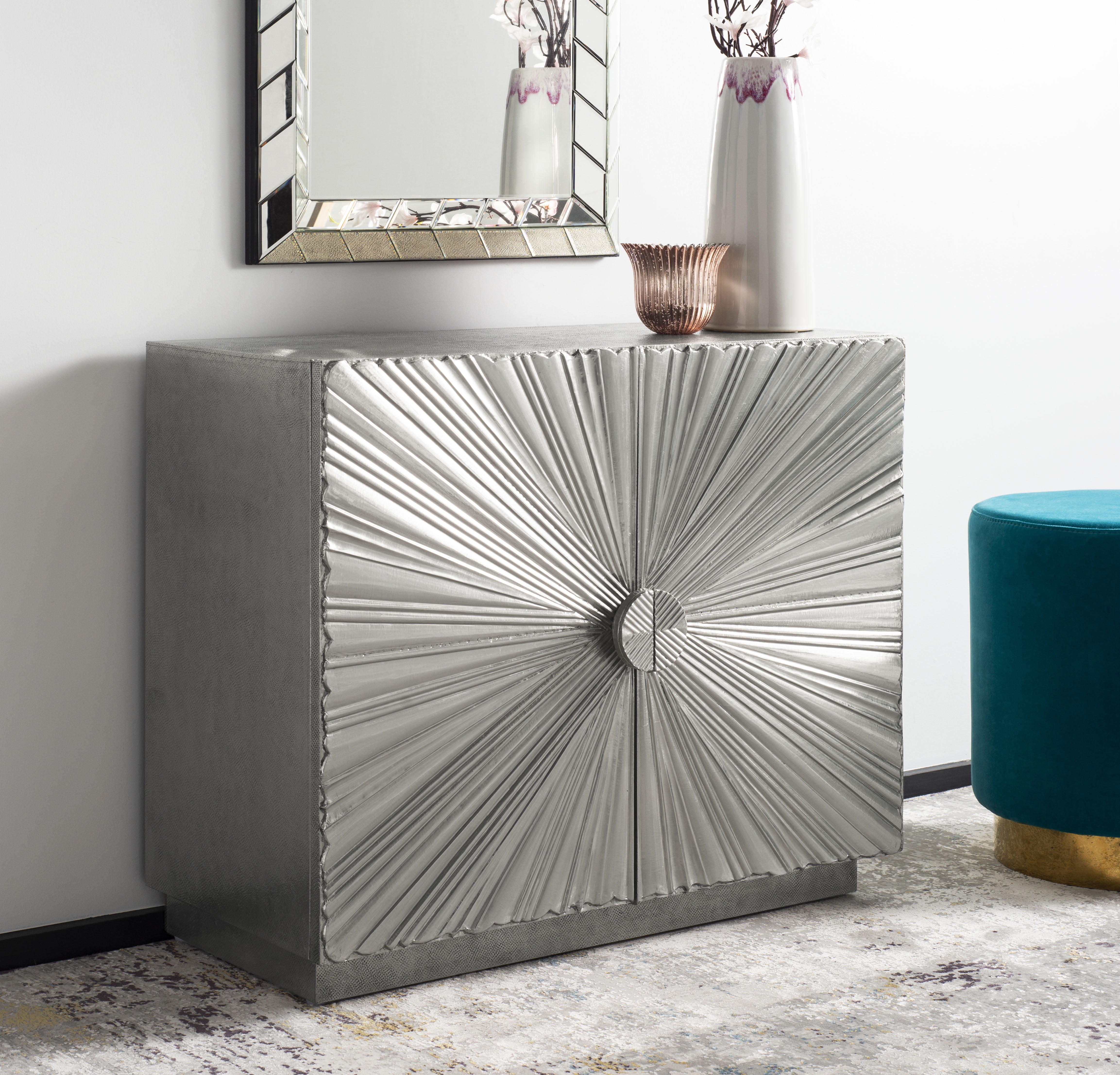 Sylas Sunburst Silver 2-Door Chest 35" x 30"